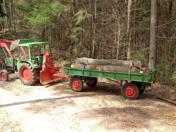 Farmer 102S beim Brennholztransport